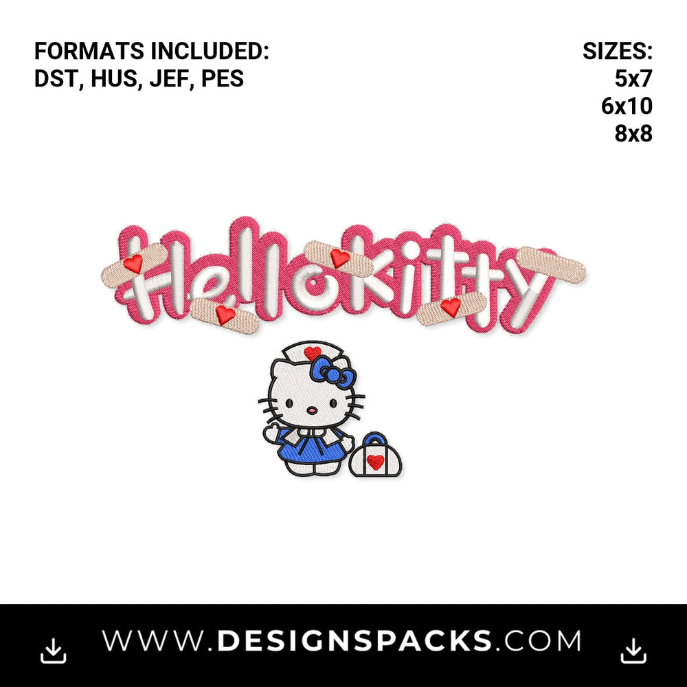 Hello Kitty Nurse with Heart Bandages Embroidery Design - Instant digital download pattern at Designspacks.com