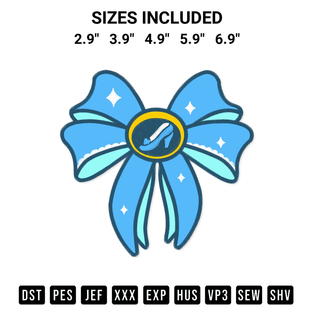 Download the Princess Cinderella Bow Embroidery Design machine embroidery design exclusively at Designspacks.com. Premium digitized pattern for apparel and DIY crafts. Available sizes: 2.9", 3.9", 4.9", 5.9", 6.9".