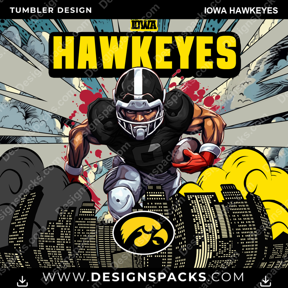 College Sport Comic Cover Iowa Hawkeyes NCAA College Sport Tumbler Digital Wrap Design Download