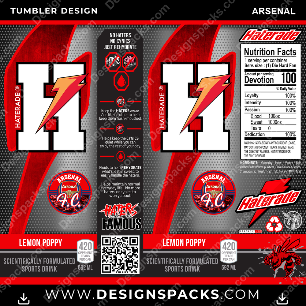 Soccer UK Haterade Arsenal Tumbler Digital Wrap Design