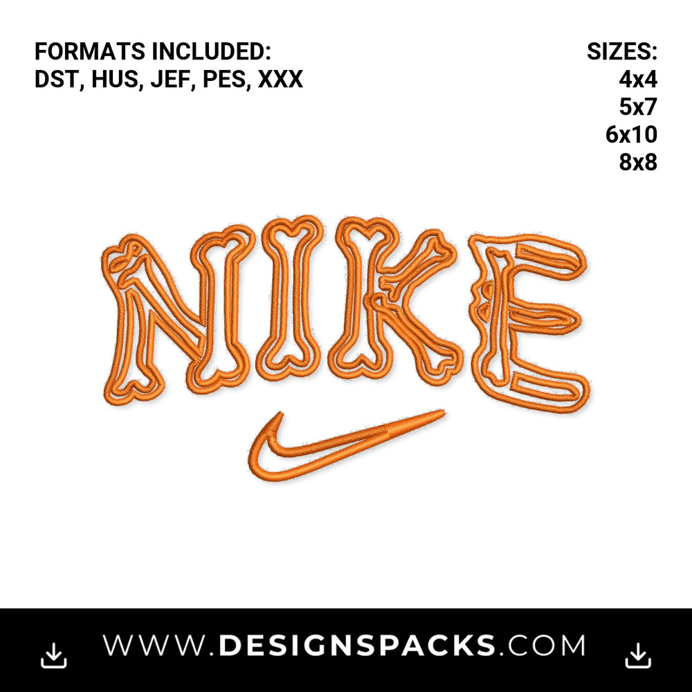 Halloween Skeleton Bones Nike Swoosh Embroidery Design - Instant digital download pattern at Designspacks.com