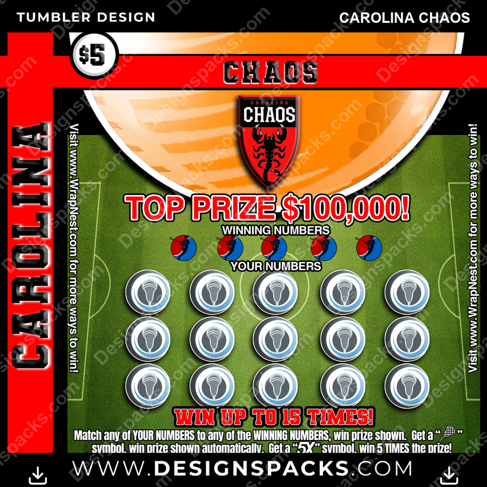 Lacrosse Lottery Ticket Carolina Chaos PLL Lacrosse Tumbler Digital Wrap Design Download