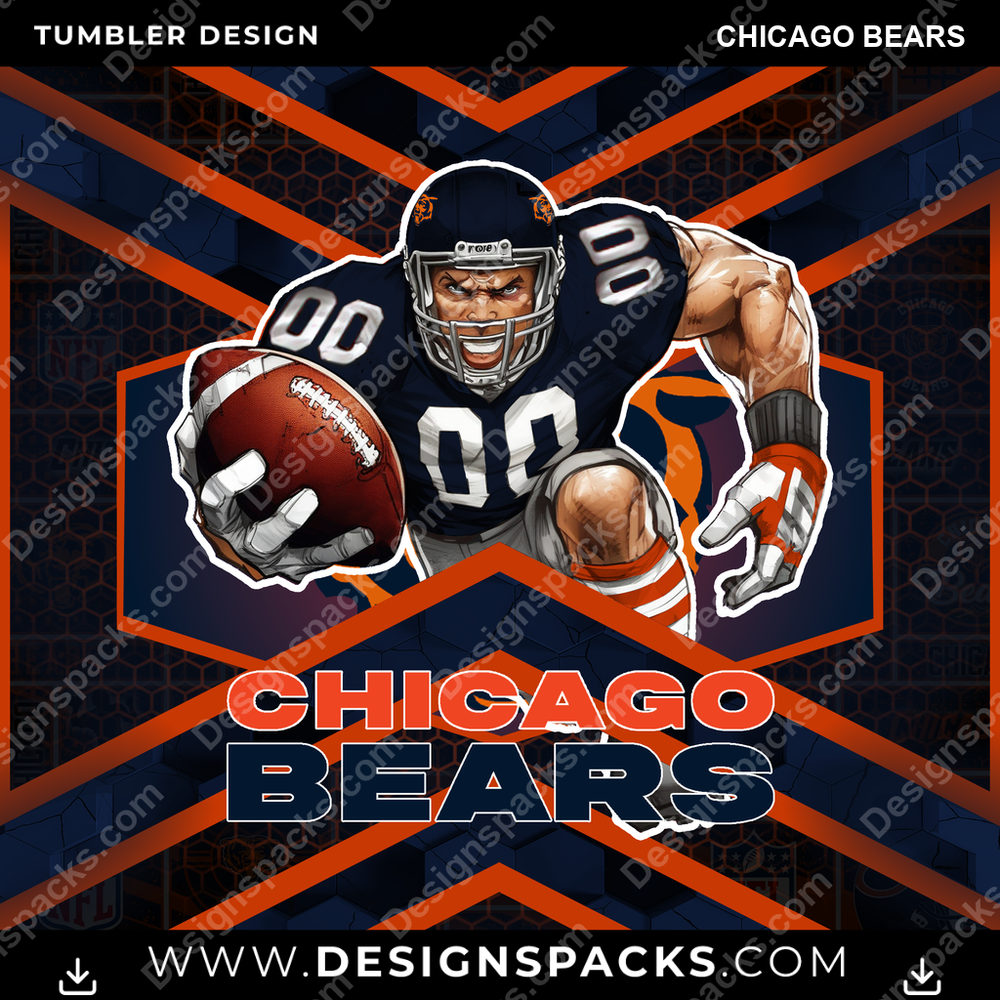 Football Honeycomb Chicago Bears NFL Football Tumbler Digital Wrap Design Download