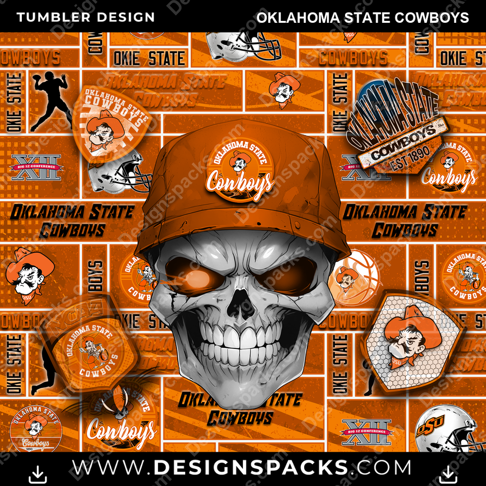 College Sport Skull Oklahoma State Cowboys NCAA College Sport Tumbler Digital Wrap Design Download