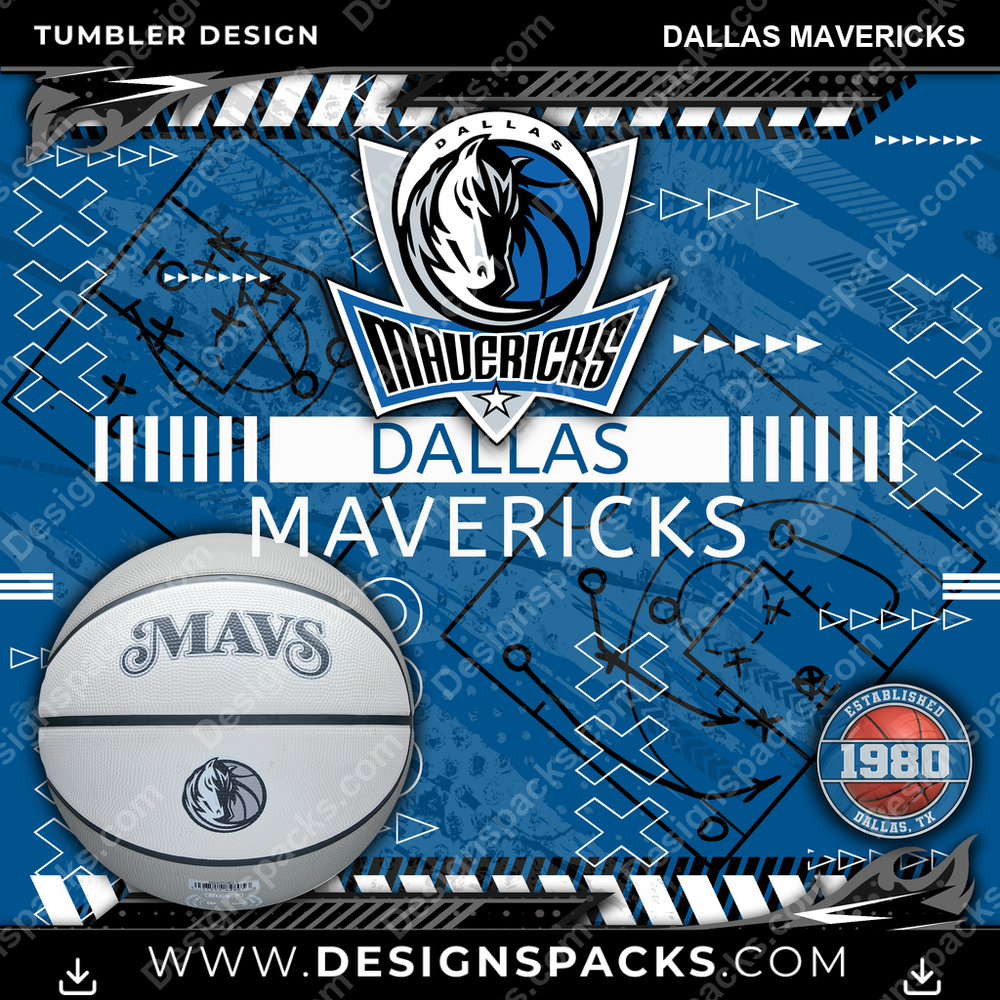 Basketball Xs & Os Dallas Mavericks NBA Basketball Tumbler Digital Wrap Design Download