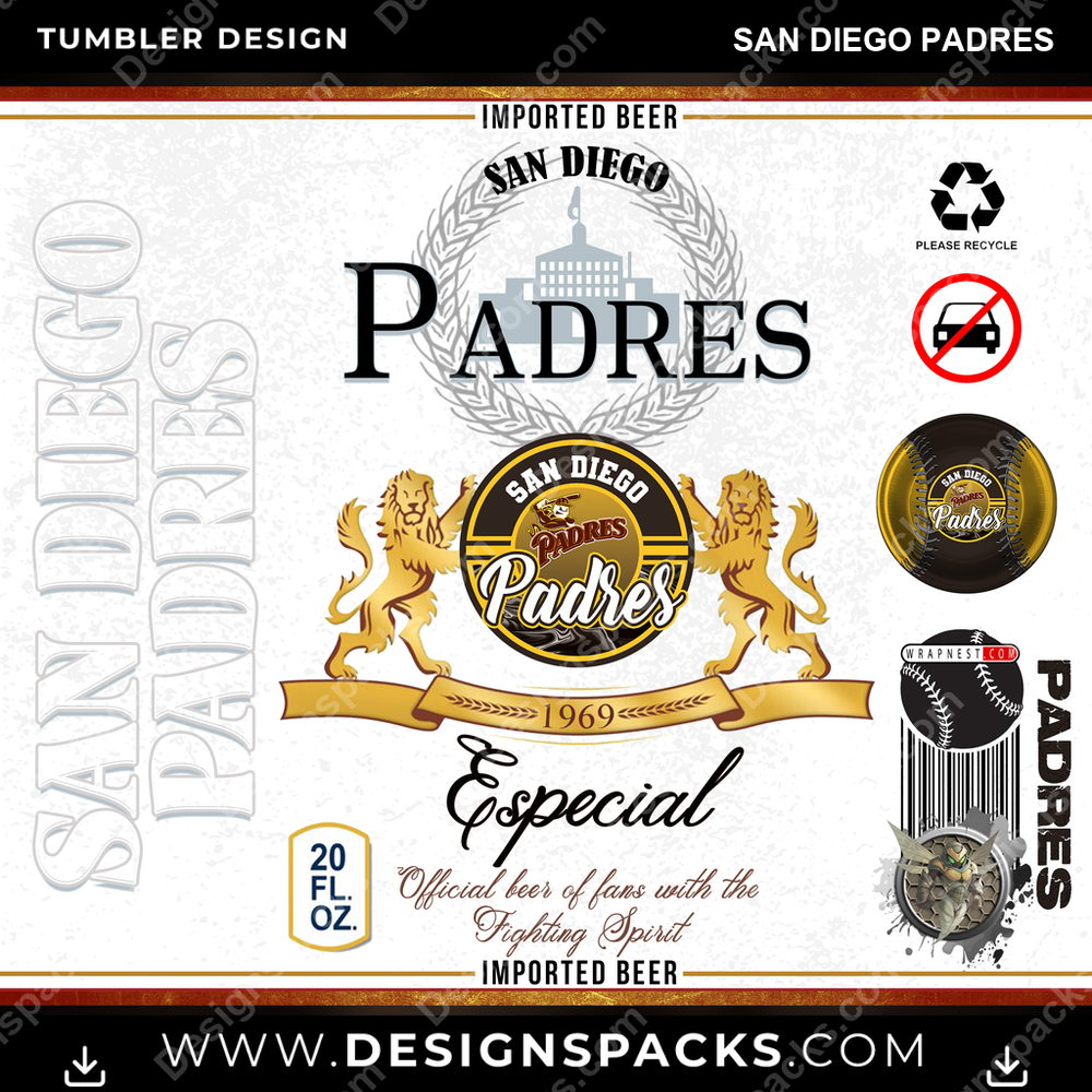 Baseball Modelo San Diego Padres Tumbler Digital Wrap Design