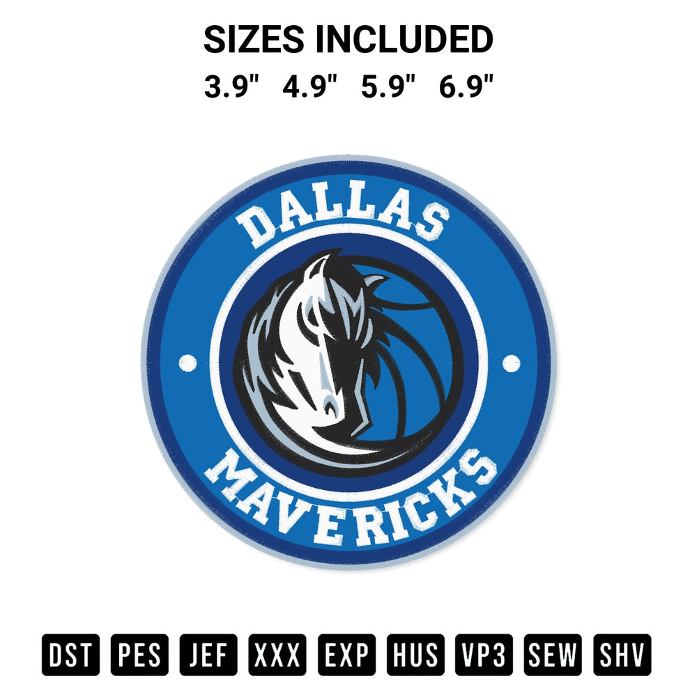 Get the Dallas Mavericks Circle Logo Embroidery Design embroidery design for your custom crafts! Premium digitized files available for instant download at Designspacks.com. Available sizes: 3.9", 4.9", 5.9", 6.9".