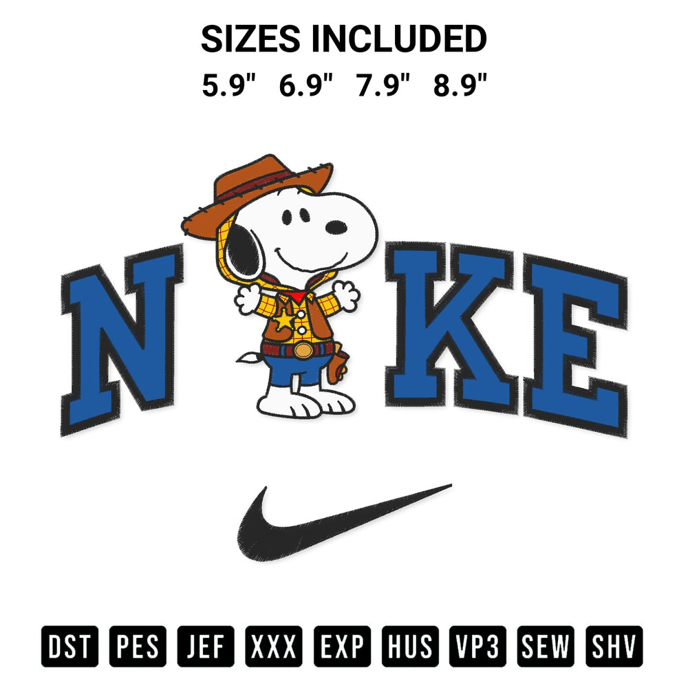 Download the Snoopy Woody X Nike Embroidery Design machine embroidery design exclusively at Designspacks.com. Premium digitized pattern for apparel and DIY crafts. Available sizes: 5.9", 6.9", 7.9", 8.9".