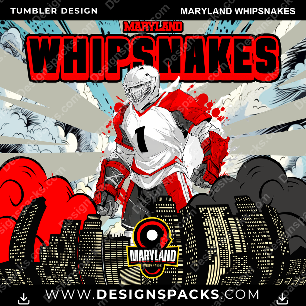 Lacrosse Comic Cover Maryland Whipsnakes PLL Tumbler Digital Wrap Design Download
