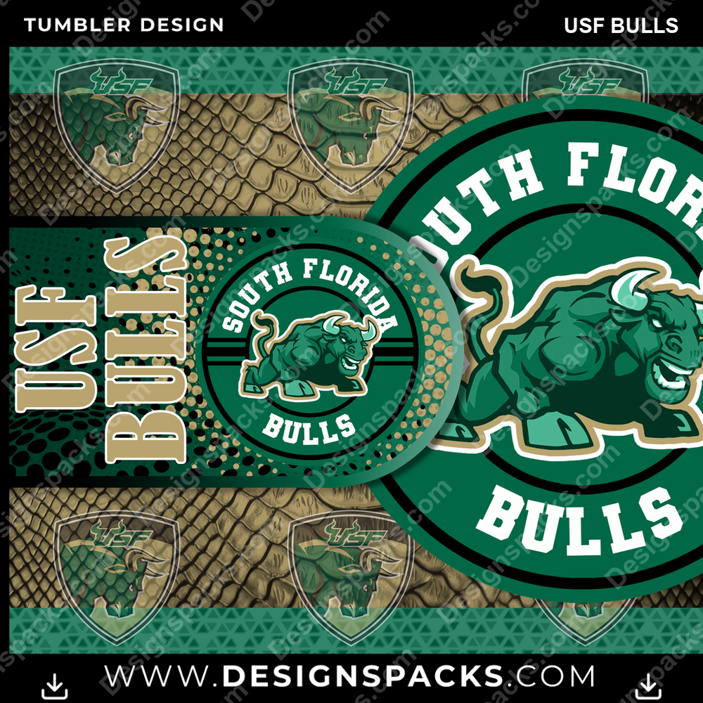 College Sport Hyper USF Bulls Tumbler Digital Wrap Design