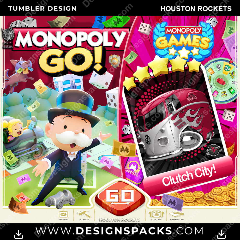 Basketball Monopoly Go! Houston Rockets Tumbler Digital Wrap Design