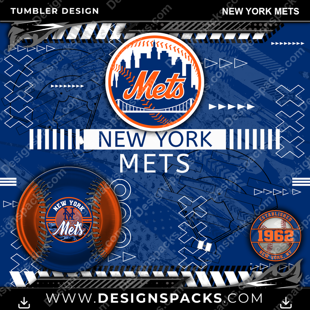 Baseball Xs & Os New York Mets Tumbler Digital Wrap Design