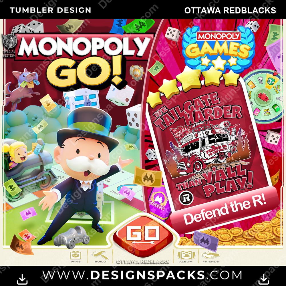 Canada Football Monopoly Go! Ottawa Redblacks CFL Canada Tumbler Digital Wrap Design Download