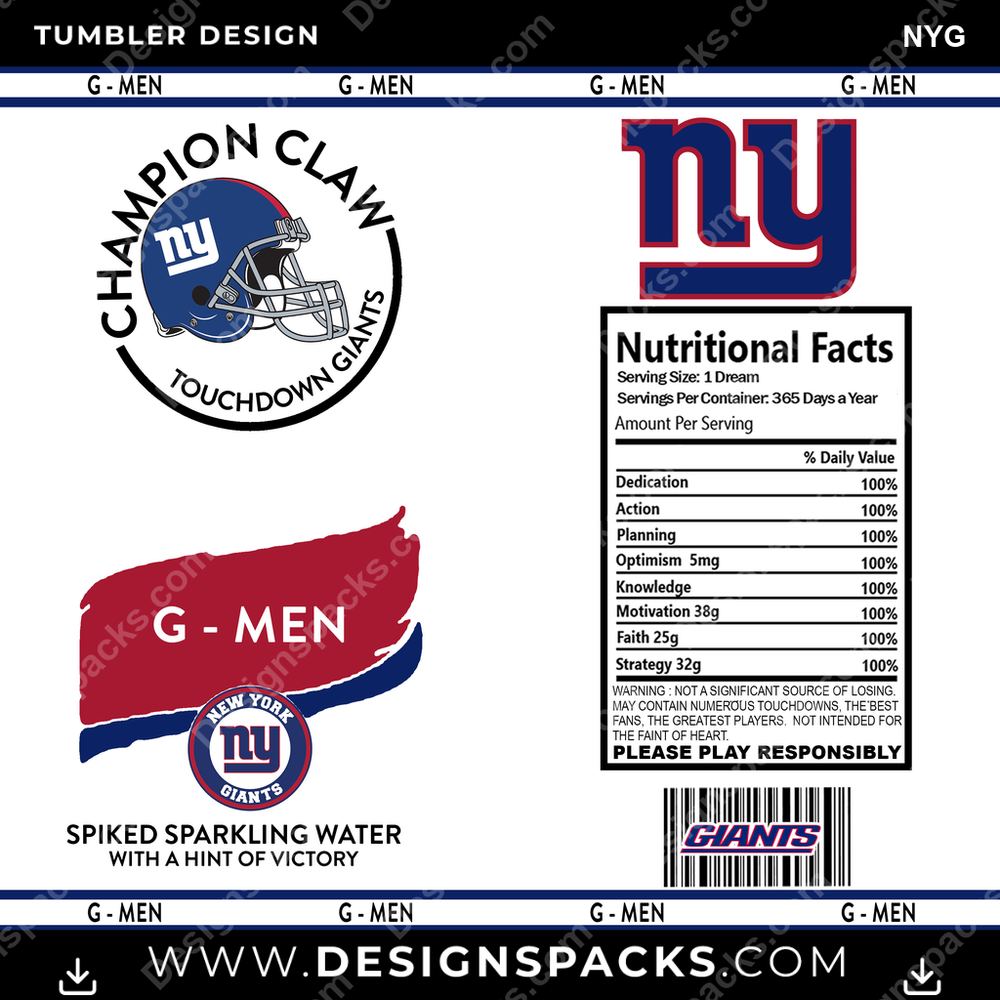 Football White Claw NYG Tumbler Digital Wrap Design