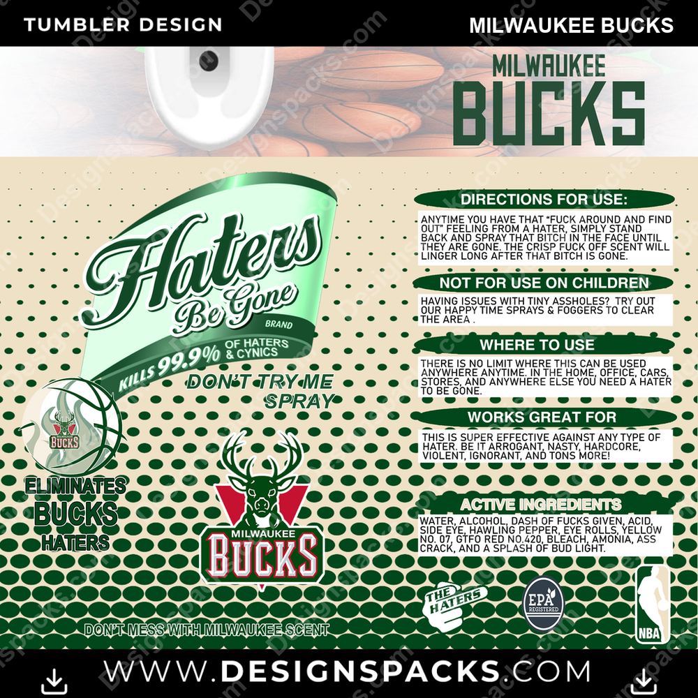 Basketball Haters Be Gone Milwaukee Bucks Tumbler Digital Wrap Design