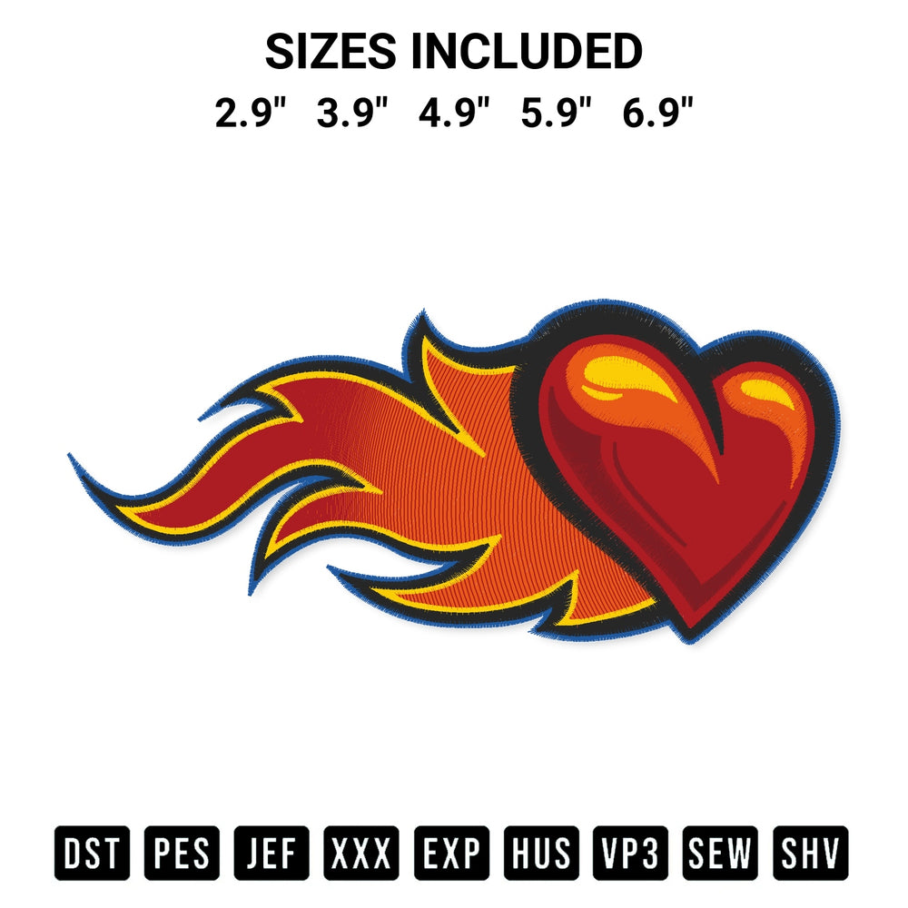 Looking for the perfect pattern? Download the Heart On Fire Embroidery Design embroidery design today at Designspacks.com. Crisp, clean stitching guaranteed. Available sizes: 2.9", 3.9", 4.9", 5.9", 6.9".