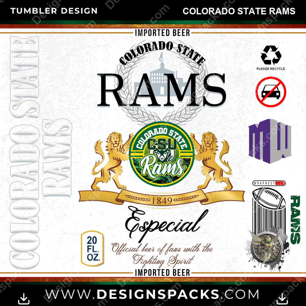 College Sport Modelo Colorado State Rams Tumbler Digital Wrap Design
