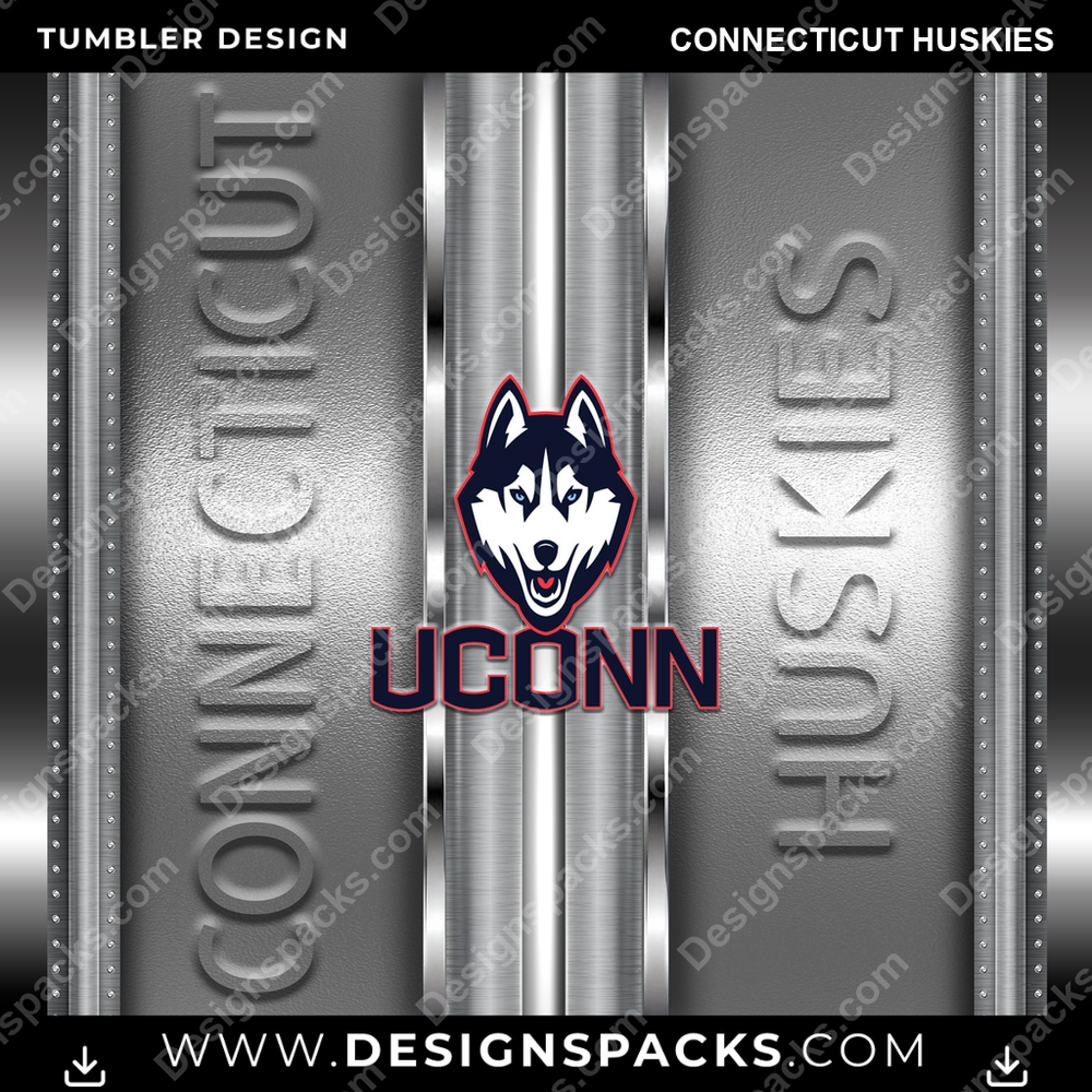 College Sport Metallic Connecticut Huskies NCAA College Sport Tumbler Digital Wrap Design Download