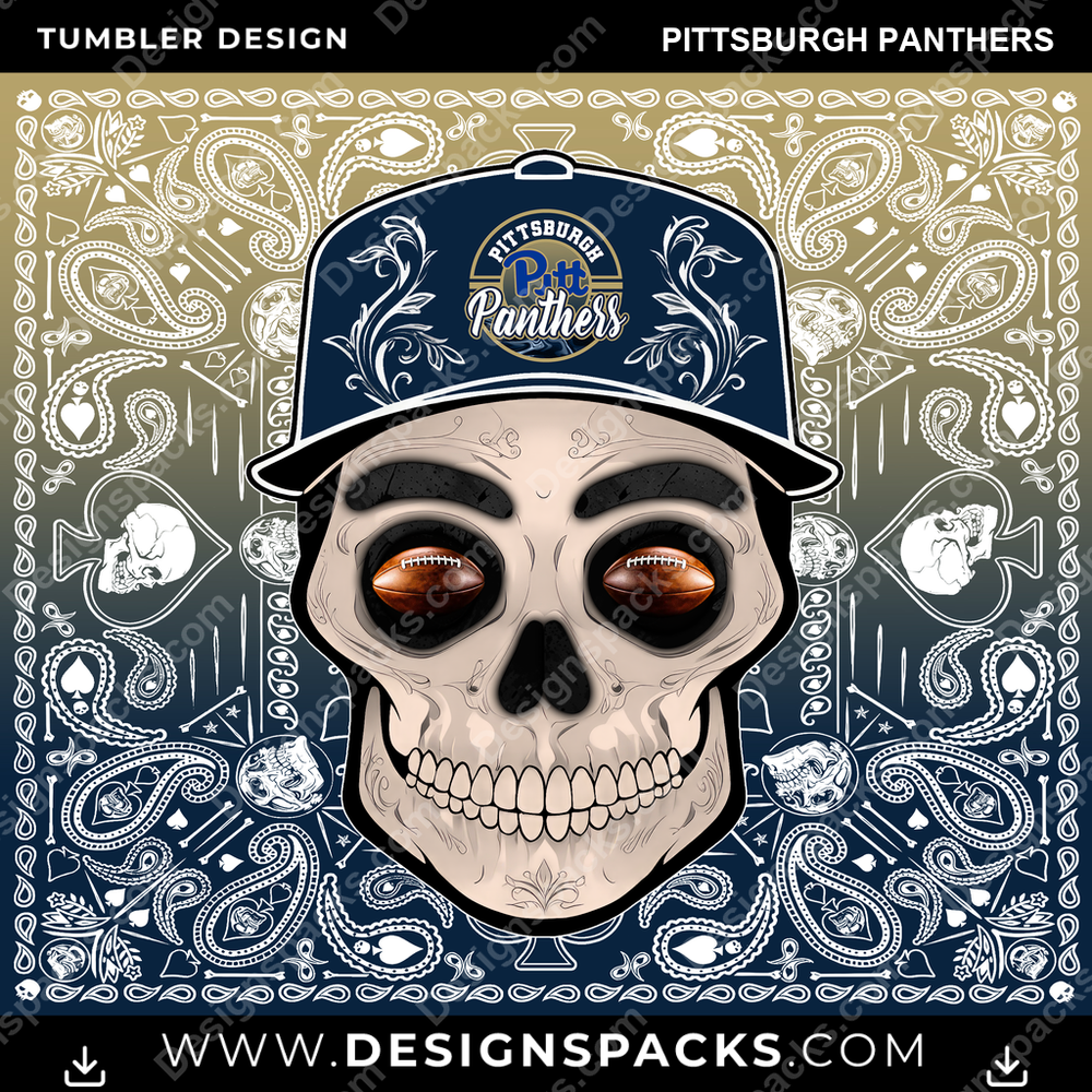 College Sport Skull Handkerchief Pittsburgh Panthers NCAA College Sport Tumbler Digital Wrap Design Download