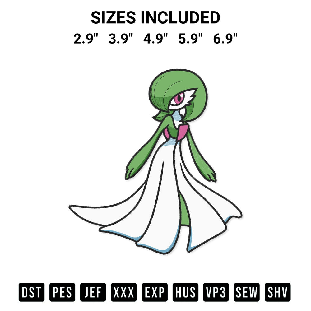 Elevate your next project with our Gardevoir Pokemon Embroidery Design embroidery file. Shop high-quality digital patterns instantly at Designspacks.com. Available sizes: 2.9", 3.9", 4.9", 5.9", 6.9".