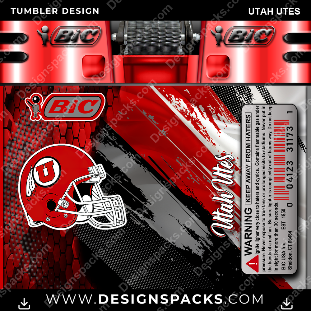 College Sport BIC Lighter Utah Utes Tumbler Digital Wrap Design