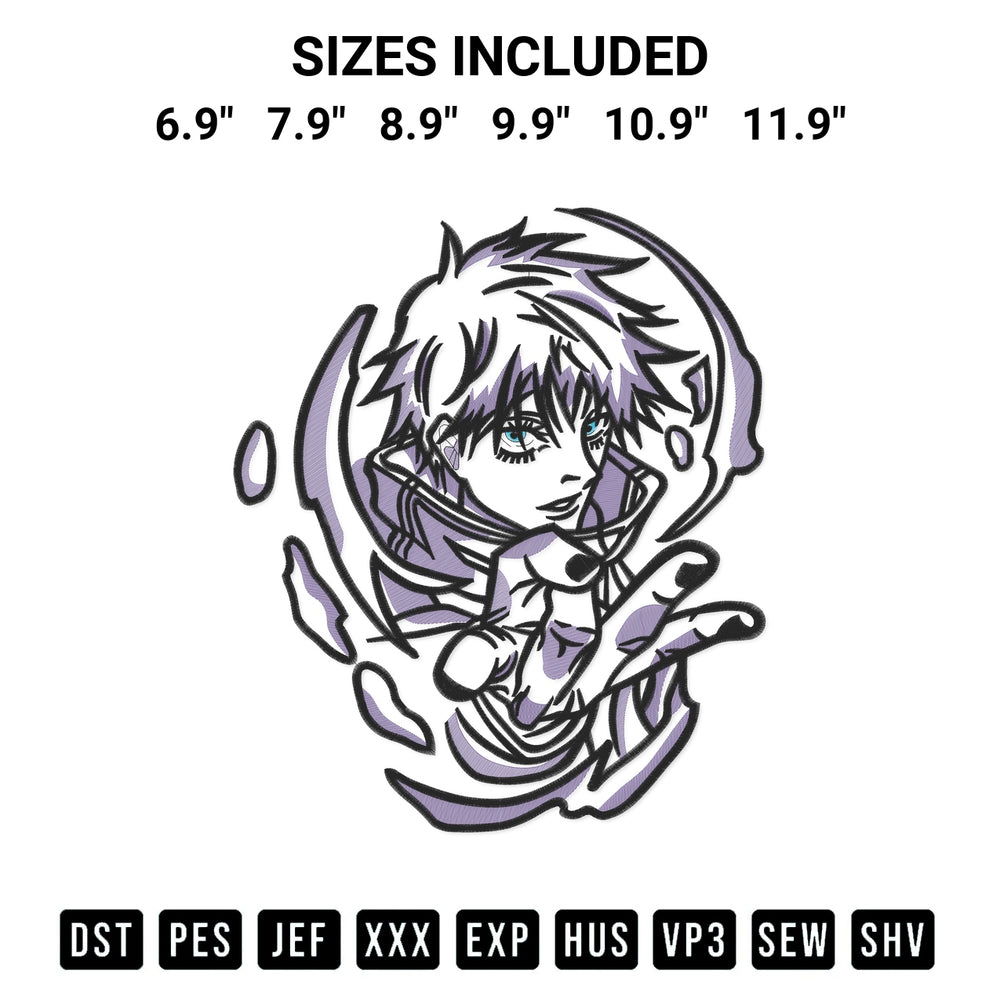 Create amazing crafts with the Pattern Gojo Satoru Embroidery Design embroidery file. High-quality digital download from Designspacks.com, perfect for beginners and pros. Available sizes: 6.9", 7.9", 8.9", 9.9", 10.9", 11.9".