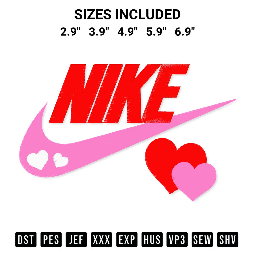 Elevate your next project with our Nike Swoosh Heart Embroidery Design embroidery file. Shop high-quality digital patterns instantly at Designspacks.com. Available sizes: 2.9", 3.9", 4.9", 5.9", 6.9".
