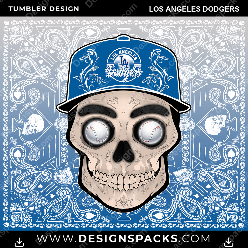Baseball Skull Handkerchief Los Angeles Dodgers Tumbler Digital Wrap Design