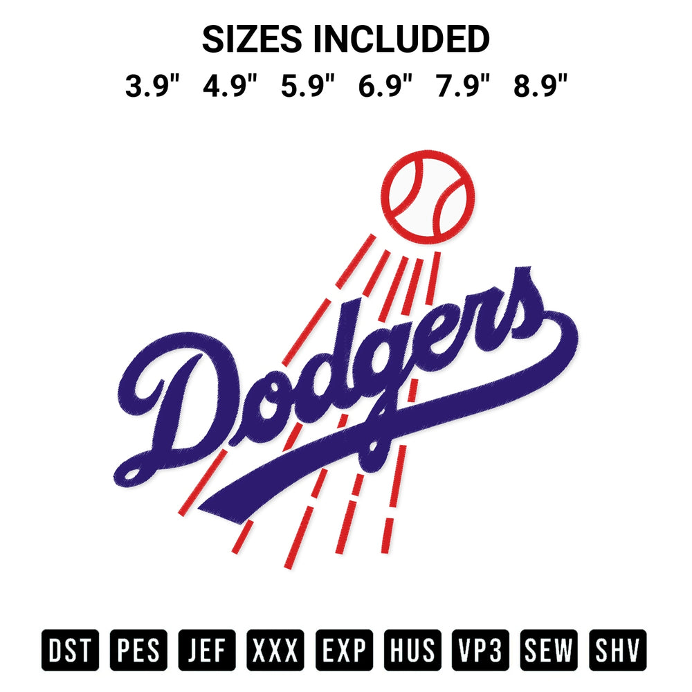 Get the Los Angeles Dodgers Embroidery Design embroidery design for your custom crafts! Premium digitized files available for instant download at Designspacks.com. Available sizes: 3.9", 4.9", 5.9", 6.9", 7.9", 8.9".