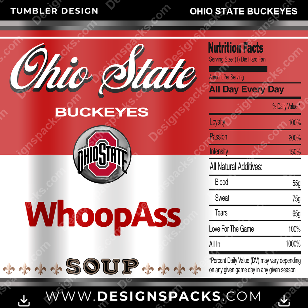 College Sport Soup Can Ohio State Buckeyes NCAA College Sport Tumbler Digital Wrap Design Download