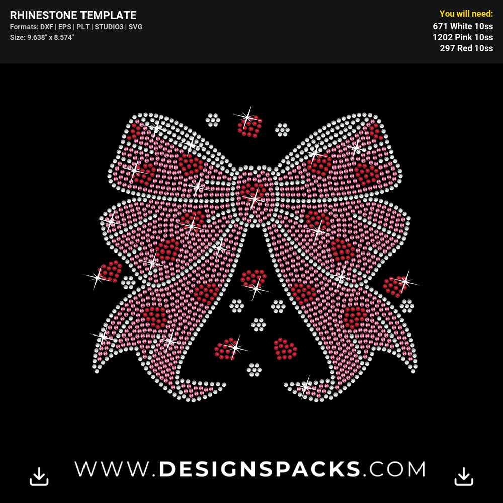 Coquette Bow Hearts Valentines Day  Download Rhinestone Digital Template