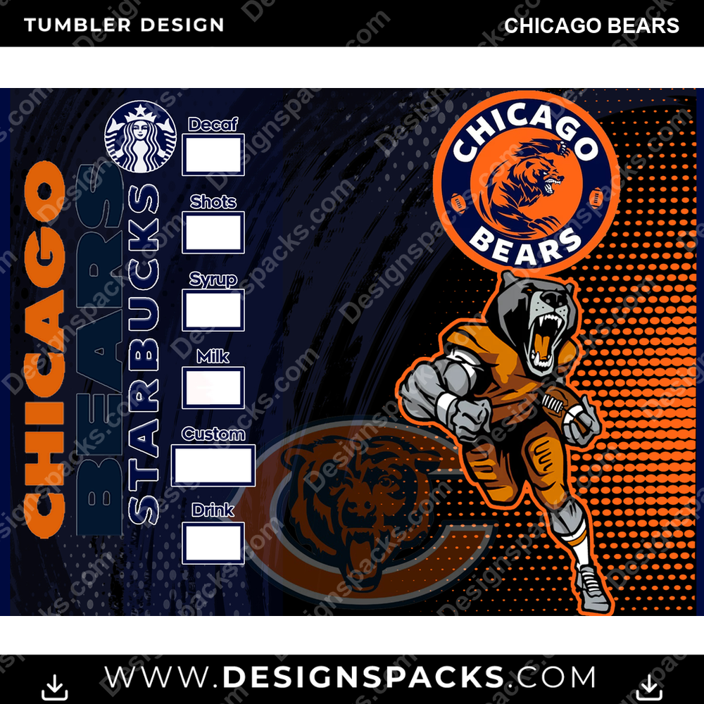 Football Starbucks Chicago Bears Tumbler Digital Wrap Design