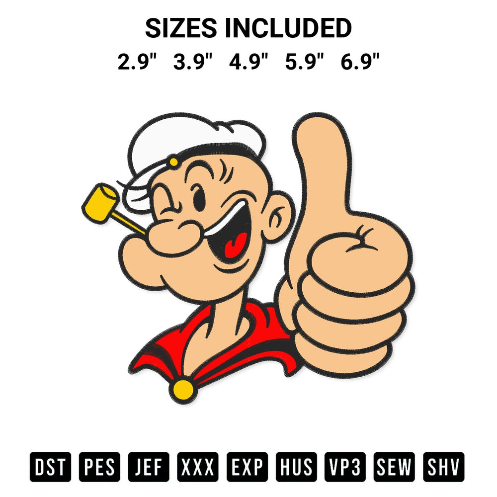 Stitch like a pro with the Popeye The Sailor Man Embroidery Design embroidery pattern from Designspacks.com. High-quality digital machine embroidery file. Available sizes: 2.9", 3.9", 4.9", 5.9", 6.9".