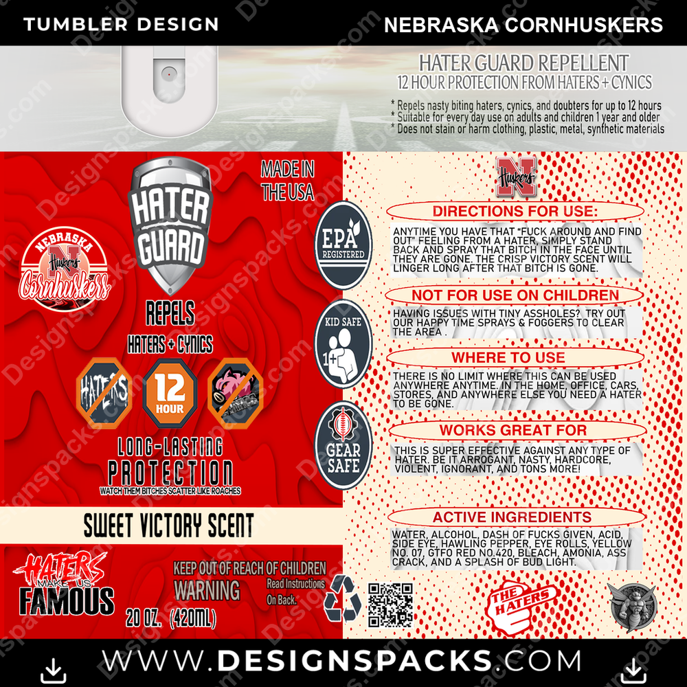 College Sport Hater Guard Nebraska Cornhuskers Tumbler Digital Wrap Design