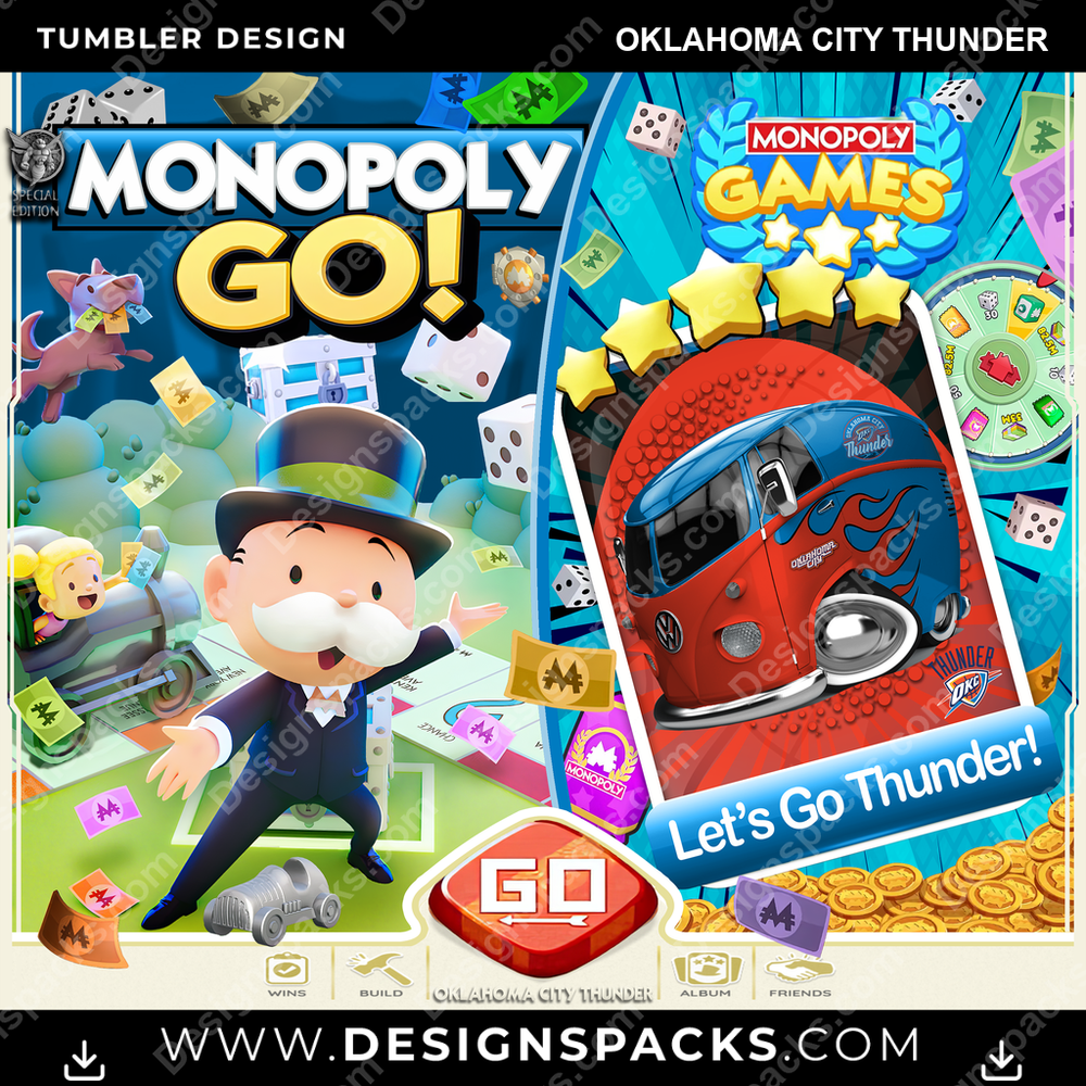 Basketball Monopoly Go! Oklahoma City Thunder NBA Basketball Tumbler Digital Wrap Design Download
