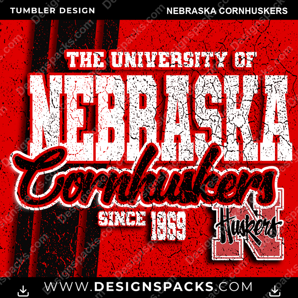 College Sport Grunge Nebraska Cornhuskers Tumbler Digital Wrap Design