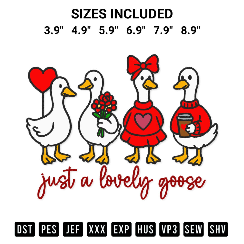 Download the Just A Lovely Goose Embroidery Design machine embroidery design exclusively at Designspacks.com. Premium digitized pattern for apparel and DIY crafts. Available sizes: 3.9", 4.9", 5.9", 6.9", 7.9", 8.9".
