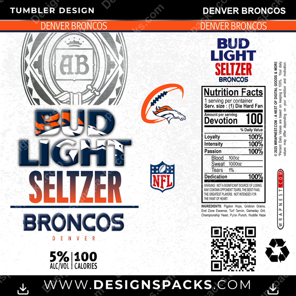 Football Bud Light Seltzer Denver Broncos NFL Football Tumbler Digital Wrap Design Download