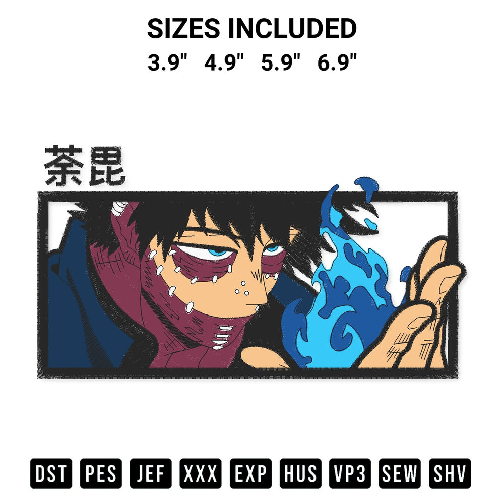 Transform your fabrics with the Dabi My Hero Academia Embroidery Design embroidery design. Instant access to premium digitized patterns at Designspacks.com. Available sizes: 3.9", 4.9", 5.9", 6.9".