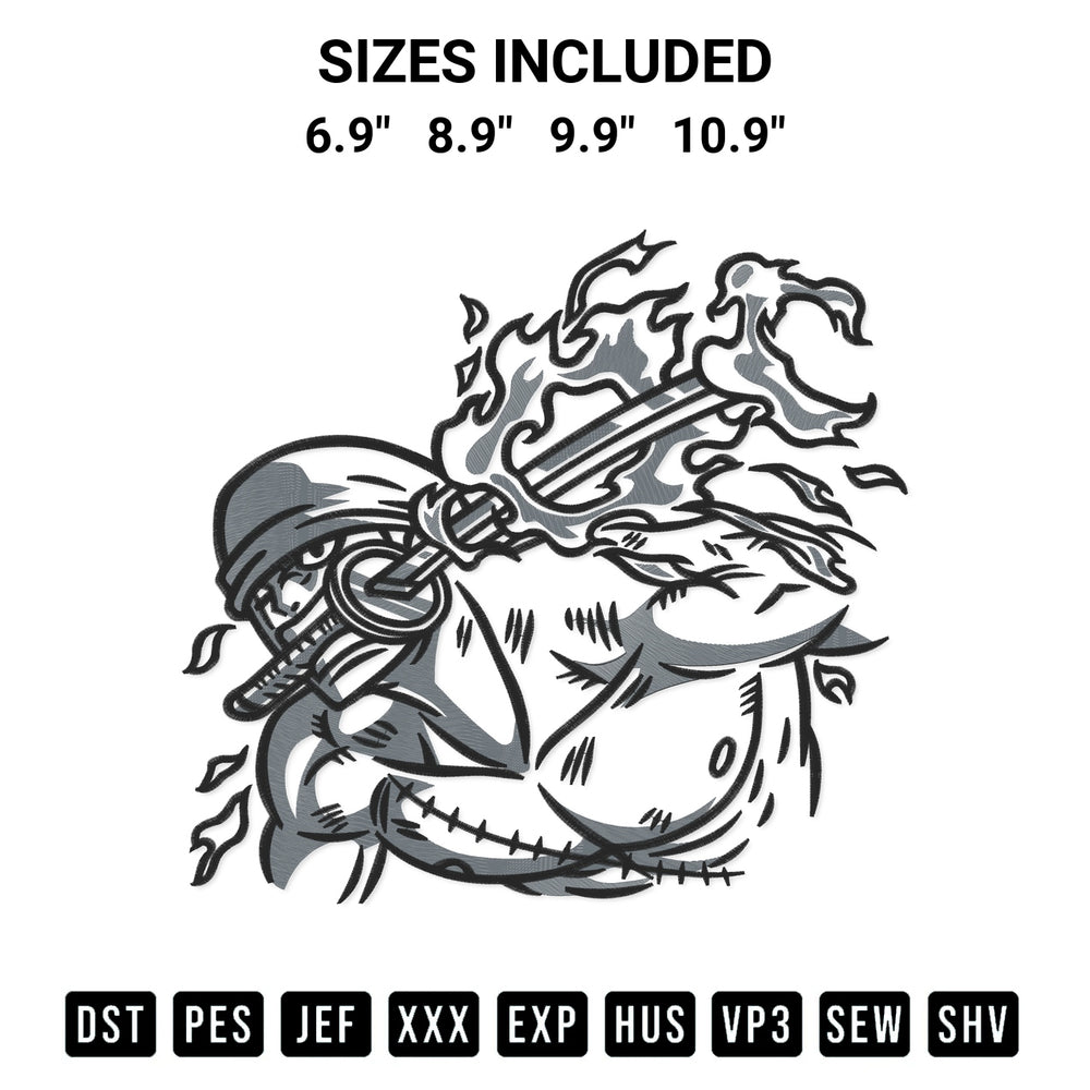 Transform your fabrics with the Zoro Bite The Sword Anime Embroidery Design embroidery design. Instant access to premium digitized patterns at Designspacks.com. Available sizes: 6.9", 8.9", 9.9", 10.9".