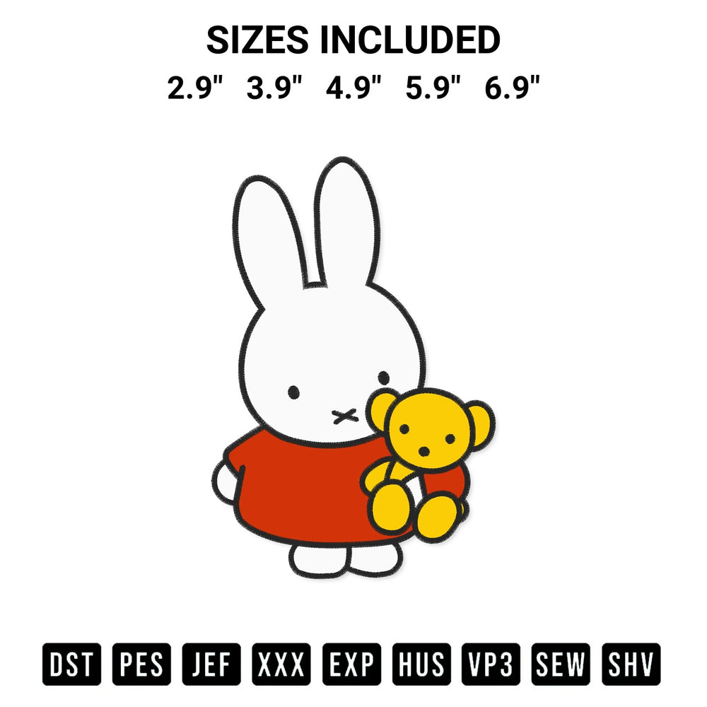 Stitch like a pro with the Miffy And Bear Embroidery Design embroidery pattern from Designspacks.com. High-quality digital machine embroidery file. Available sizes: 2.9", 3.9", 4.9", 5.9", 6.9".