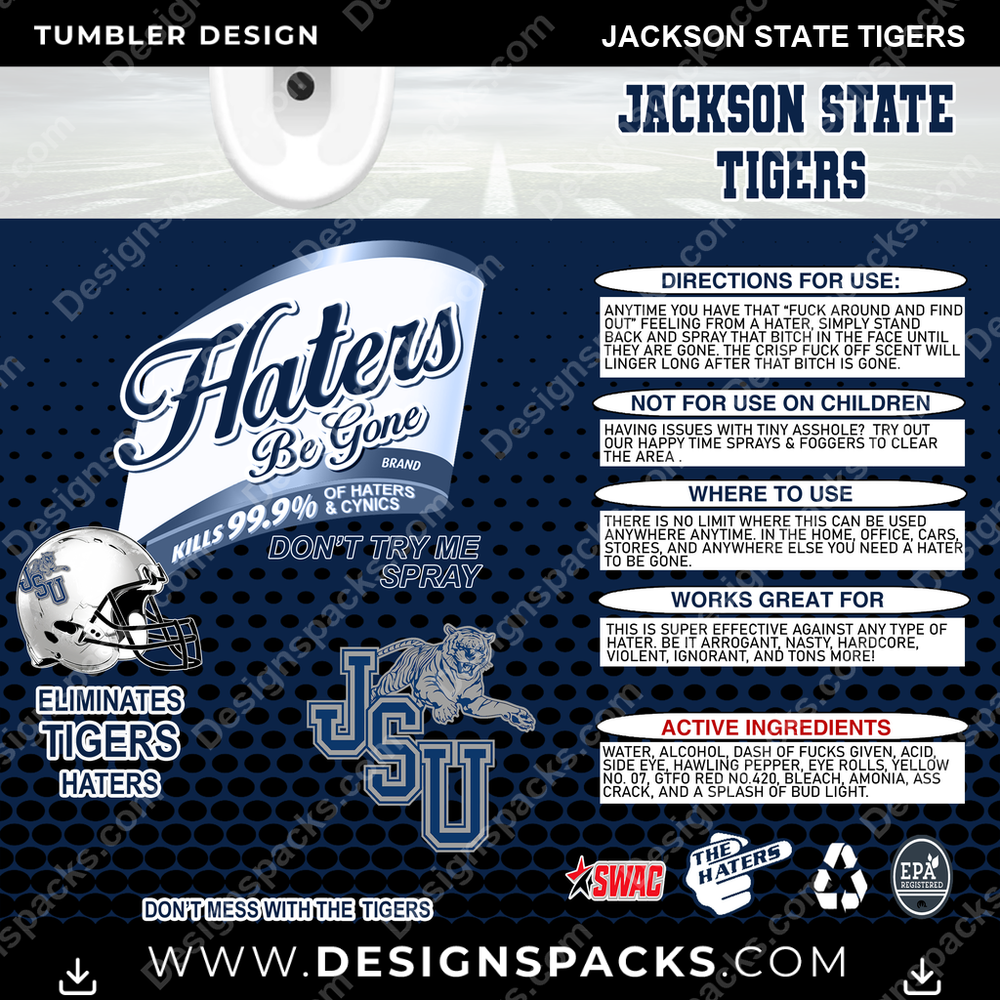 College Sport Haters Be Gone Jackson State Tigers Tumbler Digital Wrap Design