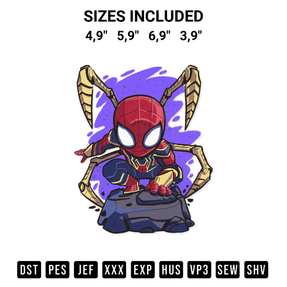 Shop the Chibi Spider Man Logo Embroidery Design machine embroidery pattern at Designspacks.com. Beautifully digitized for flawless stitching on any fabric. Available sizes: 4,9", 5,9", 6,9", 3,9".
