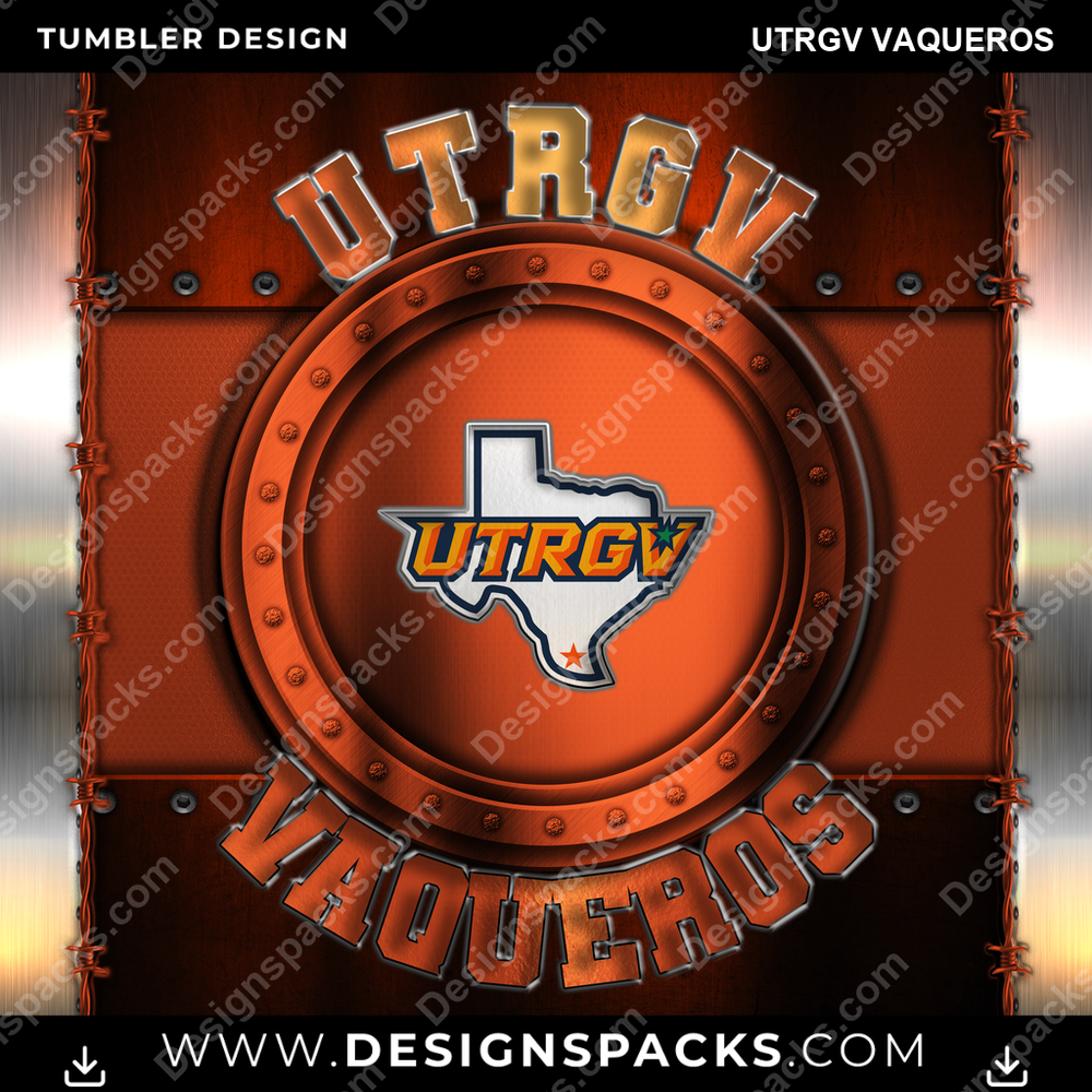 College Sport Metal UTRGV Vaqueros NCAA College Sport Tumbler Digital Wrap Design Download