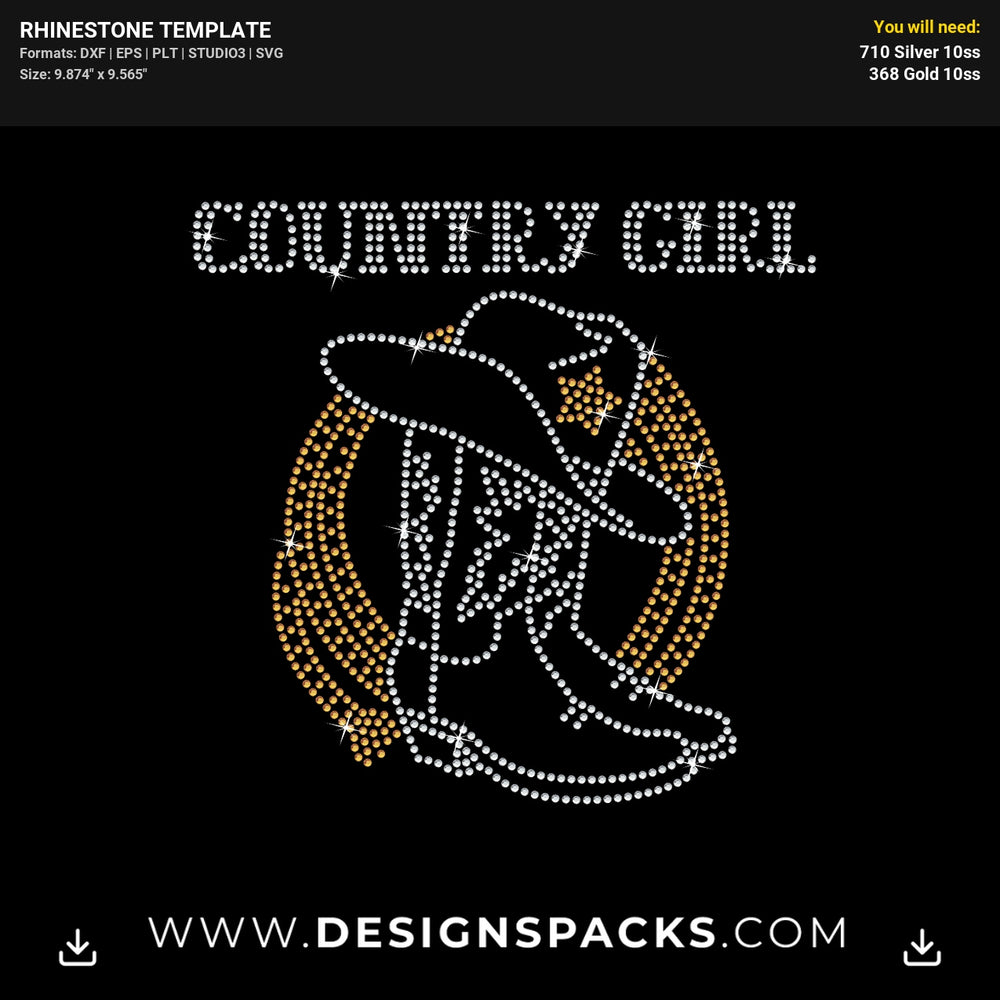 Country Girl Cowboy Boots Hat Rodeo Lasso Rhinestone Digital Template