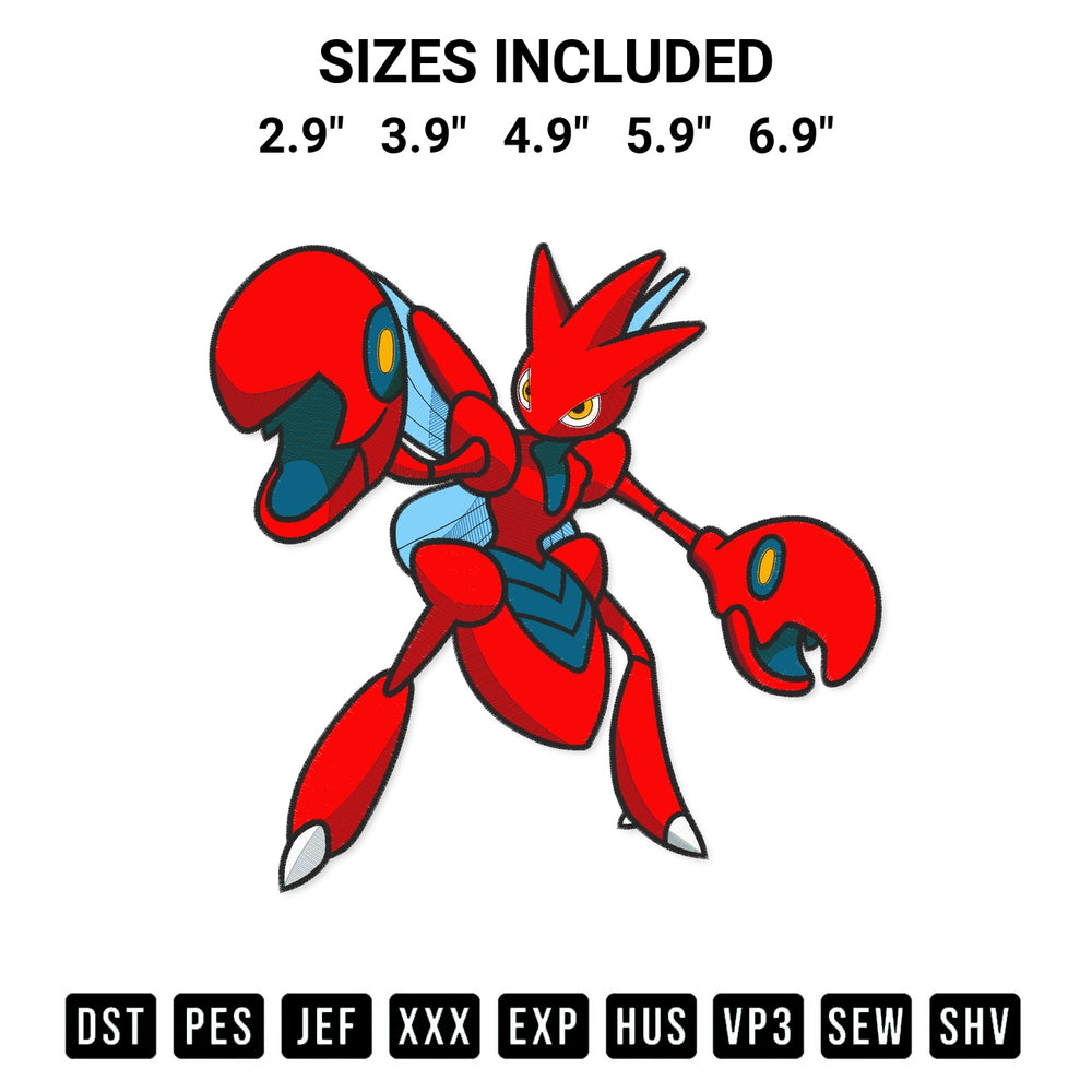 Looking for the perfect pattern? Download the Scizor Pokemon Embroidery Design embroidery design today at Designspacks.com. Crisp, clean stitching guaranteed. Available sizes: 2.9", 3.9", 4.9", 5.9", 6.9".