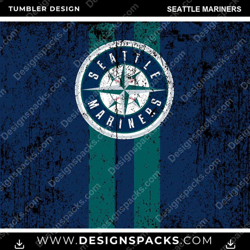 Baseball Grunge Style Seattle Mariners Tumbler Digital Wrap Design