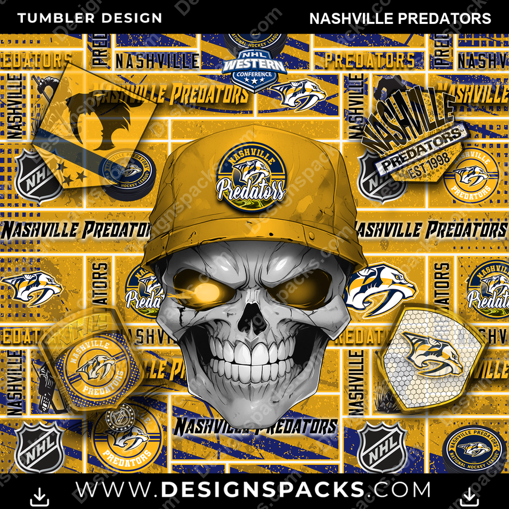 Hockey Skull Nashville Predators Tumbler Digital Wrap Design