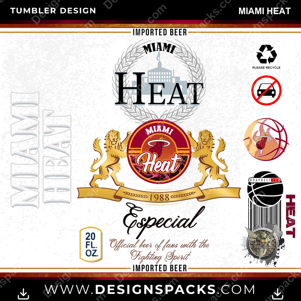 Basketball Modelo Miami Heat Tumbler Digital Wrap Design