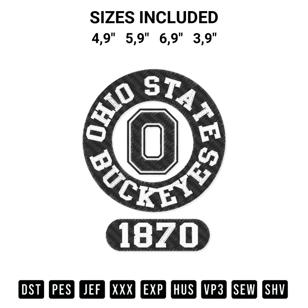 Stitch like a pro with the Ohio State Buckeyes Circle Logo Ohio State Buckeyes Vintage Logo Embroidery Design embroidery pattern from Designspacks.com. High-quality digital machine embroidery file. Available sizes: 4,9", 5,9", 6,9", 3,9".